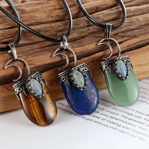 Anhänger Halsketten Kronenmond Naturstein Lapis Lazuli Amethyst Crystal Quarz Tiger Auge weiße flache Anhänger Halskette