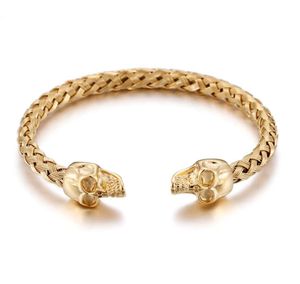 316L rostfritt stål Guldknuttråd manschett Bangle Skull End Armband Friends Gift1391619