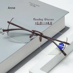 Óculos de sol TR Cut Edge Reading Glasses Trendência sem moldura Anti-azul presbiopia Hiperópia anti-fadiga para idosos