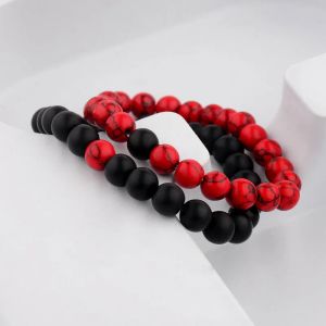 Strands 2PCS pary Bransoletka na duże odległości naturalny kamień naturalny czerwony czarny czarny yin yang Bracelets dla mężczyzn Kobiety najlepszy przyjacielu