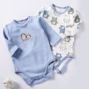 One-Pieces Baby bodysuit 2pcs pack kids clothes long sleeves baby boy girl clothes round neck pajamas children clothing 100% cotton overall