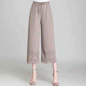 Pantaloni da donna Capris Mams Outfit estate New Chiffon High Waleted Pants Fashion Fashion Solid traspirante versatile Pantaloni ritagliati Y240422