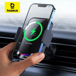 Chargers baseus car phone держатель инфракрасный Rgb15w Qi беспроводное зарядное устройство для iPhone xiaomi Samsung Автомобильное крепление быстро зарядка