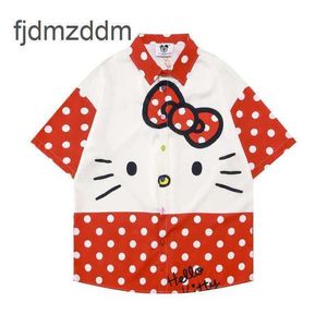 Fashion Designer Men's and Women's Shirts Cute Dopamine Girl Sweet Cartoon Kitty Cat Polka Dot Playful Casual Short Sleeved Shirt