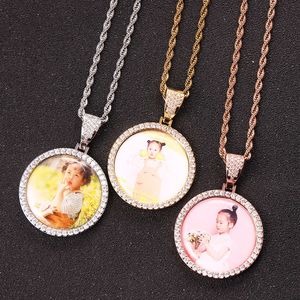 Diy Photo Memory Frame Solid Round Pendant Hip-Hop Halsbandsmycken