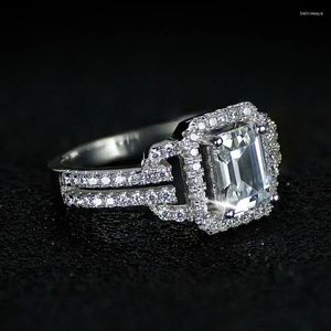 Cluster Rings European And American Cross-border Micro-inlaid Brilliant Zircon Princess Diamond Engagement Ring Female