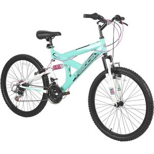 Bike Mountain Bikevertical Dual Suspension da 24 pollici Ruote con camicia a 18 velocità e freni a doppia mano in bici verde acqua e rosa Y240423