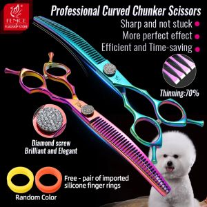 Scissors Fenice Grooming Scissors Diamond Screw 7.25 Inch Professional Curved Chunker Scissors Thinner Shears for Pet Beautician Tesoura