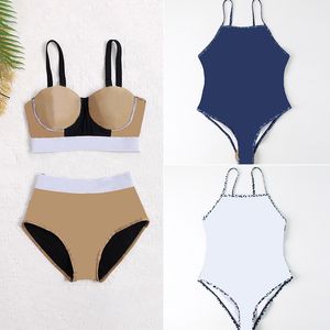 Moda tasarımcı kız bikini set sıcak şerit harfler mayo bayanlar monokini mayo seksi klasik kahverengi tek parça bandaj mayo yüzme push yukarı thongs sütyen