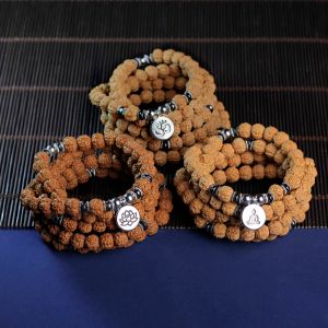 Strands Japamala 108 Beads Natural Bodhi Seed Bracelet with Lotus Om Buddha、Japa Mala 108アカウントRudraksha original、whowersale