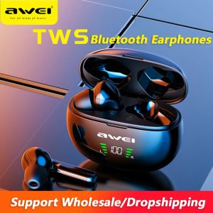 ヘッドフォンAWEI T15P BluetoothイヤホンワイヤレスイヤホンヘッドフォンゲーマーHifiタッチコントロールマイクスポーツイヤーフックイヤホン