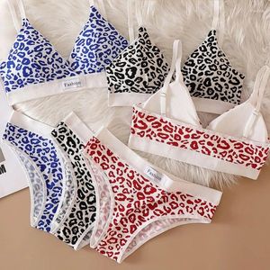 Bras Sets Summer Leopard Print Women Traceless And Steel Rim Bra Adjustable Shoulder Strap Back Women's Underwear Set Sexy