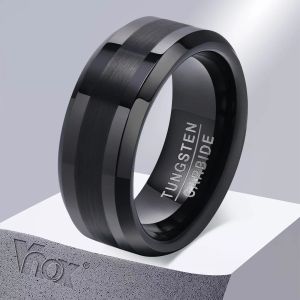 Bands VNOX 8mm Wolfram Ehering für Männer, Anti -Scratch -Metal -Ring, schwarze silberne Farbe einfache einfache männliche Eheringe