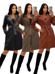Women's Fashion Designer Brand Mid length Coat Celebrity Style Printed Lapel Belt Inner Lining Women's Long Coat S-XXXL Y71377