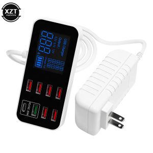 Hubs 8Port USB Charger Hub QC 3.0 Mobiltelefon Flat Charger med LED Display Hushåll 12V/24V Snabbladdning 40W Multi Port Charger