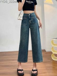 Women's Jeans Stripless womens jeans new straight leg width street high waisted boyfriend pocket denim Trousseau pants Japan Y2K yq240423