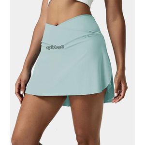 lulumon shorts Envelope Waist Tennis Wearing High Elastic Fitness Yoga Anti Walking Sports Short Skirt for Women