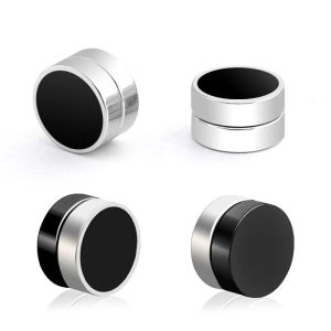 Ohrringe Trendy Titanium Stahlmagnet Einzelohrklammern für Männer Frauen ohne durchdringende schwarze runde Kuchenohrringe Edelstahlschmuck