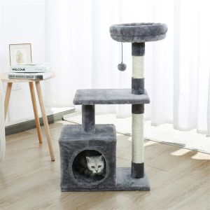 Toys H228cm Cat Tree Toy Condo Cat Climbing Tower Multilayer med Hammock Tower House Furniture Scrating Solid Wood Post för Kitty