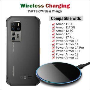 Chargers 15W Charging Pad Fast Wireless para UleFone Armour 11 11t 12 12s 17 Pro Power Armour 18 18t 19 19T 13 14 Carregador sem fio Pro Qi