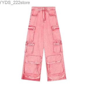 Women's Jeans Pink Multi Pocket Overall Womens Jeans Y2K Punk Hip Hop Gothic Loose Fashion Jeans 2023 Autumn New American Vintage High Street yq240423