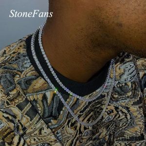 Necklaces Stonefans 1 Row Rhinestone Men Hip Hop Necklace Rapper Choker Chain Puck Iced Out Tennis Chain Necklace Bling Crystal for Women