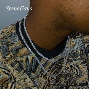 Halsband Stonefans 1 rad Rhinestone Men Hip Hop Halsband Rapper Choker Chain Puck Iced Out Tennis Chain Halsband Bling Crystal för kvinnor