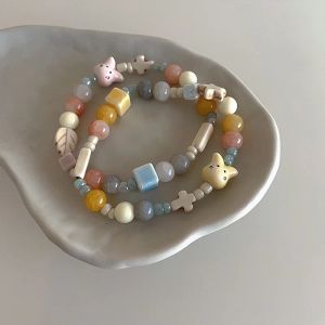 Strands Cartoon Anime Little Bunny Ceramic Bracelet for Women Cream Macaron Color Series Bracelet Girls' Cute Jewelry Accessories