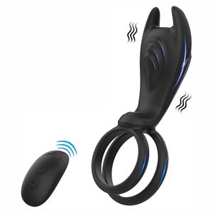 Anel de pênis vibratório com controle remoto para homens casais atraso de pau duplo ejaculação cockring clits estimulador de brinquedos sexuais 240409