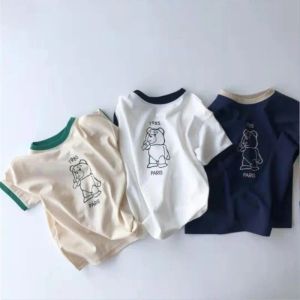 Tops 2022 New Baby Cartoon Bear Print T Shirt Summer Infant Short Sleeve Tops Cotton Boy T Shirt Girl Tee Kids Baby Clothes