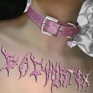 Naszyjniki egirl seksowne brokat różowy naszyjnik z sercem Regulowany punk estetyczny DIY Naszyjnik dla kobiet Y2K Biżuter