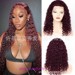 Dark wine red 99# 13 * 4/4 4/360/13 1 real person hair water lace wig