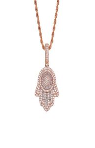 Iced Out Hand of Fatima Hamsa Pendant Necklace Copper Top Quality Cubic Zircon Bling Bling For Men Women Gifts C35401264