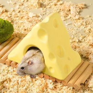Cages Triangle Cheese Hamster Nest Pet Rats Guniea Pig Cute Hamster Cages Small Pet Cooling Ceramic House for Summer