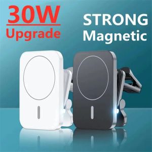 Laddare 30W Magnetic Wireless Charger Car Air Vent Stand Telefonhållare Bil Fast Charging Station för iPhone 12 13 14 Pro Max Mini MacSafe