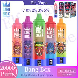 Original Bang Box 20000 Puffs Disponertable Vapes Puff 20K Vape Pen Bang 26 ml Förfyllda patroner Pod 850 mAh Recharegerable Battery LED Light Color Kit