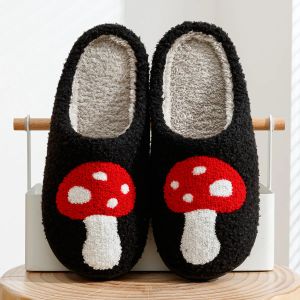 Slippers Black Cogumelo Inverno Casa Mulheres Sapateiras Confortáveis Estilo Confortável Bordado Os sapatos de Hous Houses Sapatos Pantuflas de Mujer