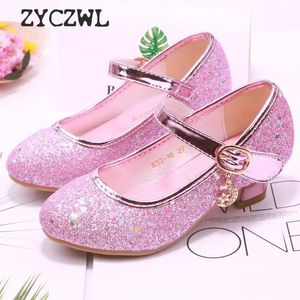 Children Princess Shoes student dance shoes for Girls High Heel Sandals Dress Purple Kids Leather Glitter Crystal Shoes Banquet 240410