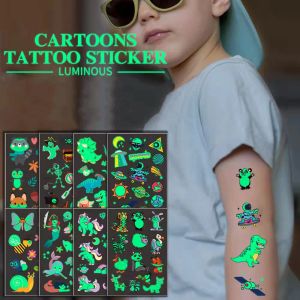 Tatuaże 8pcs świetliste tymczasowe tatuaże dla dzieci kreskówka jednorożec brokat fałszywy tatuaż