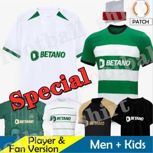 Sporting CP 2024 Lisbons Özel Futbol Formaları Beyaz Mavi Ev Özel Jovane Sarabia Vietto 23 24 Maillot Jersey Sporting Clume de Futbol Gömlek Erkek Çocuk Kiti