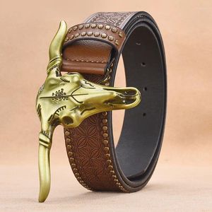 Belts Fashion Embossed Cow Head For Men Retro Gothic Animal Buckle Pu Leather Trend Rivet Belt Punk Clothing Accessories Gift