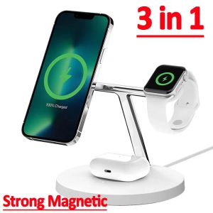 Laddare 15W 3 I 1 Magnetic Wireless Charger Stand MacSafe för iPhone 14 13 12 Pro Max AirPods Pro Apple Watch 8 7 Fast Charging Station