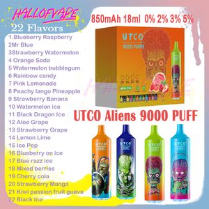 Autentico UTco Aliens 9000 sbuffi VAPE monouso 22 sapori da 18 ml di dispositivo pre-riempita 850 mAH di tipo C di batteria ricaricabile bobina 9k e sigarette