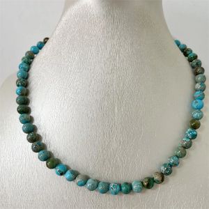 Necklaces 8MM Turquoise Blue Imperial Jasper Necklace Hot Selling Sea Sediment Natural Stone Women Gift Wedding Party Jewelry Handwork