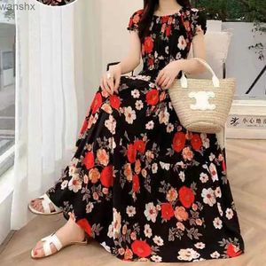 Urban Sexy Dresses Bohemian Beach Midi Dress Floral Print VintageO-Neck Off Shoulder Elastic Waist Large Swing LooseElegant Party Dresses 2024L2404