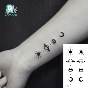 Tattoos 1 PC Geometric Planet Fashion Women Temporary Tattoo Sticker Water Transfer Tattoo Minimalist Small Sun Moon Design Fake Tattoo