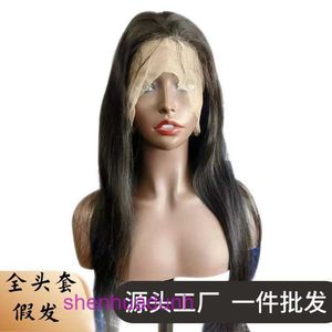 Front Lace Hand Hook Wig Long Straight Black Split Real Hair Band Front