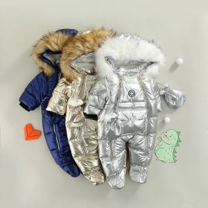 コートlioraitiin 024m新生児の男の子の少女冬の足張りのジャンプスーツ光沢のあるフード付き長袖フッターロンパー