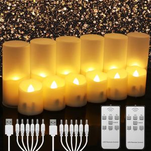 6/18pc wiederaufladbare flammenlose Kerzen mit Lampenschatten Flackerner LED Electric Tea Lights Timer Remote USB -Ladungskabel 240417