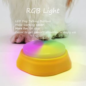 Toys RGB Light Dog Talking Button med Mat Sticker Simple Words Recording High Sound Interactive Toy for Pet Training